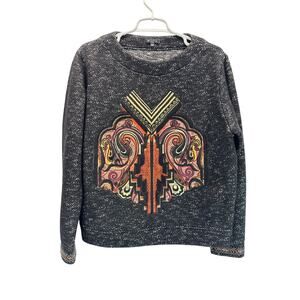 ETRO Milano Grey Cotton Paisley Aztec Graphic Crewneck Sweatshirt Luxury 44/M